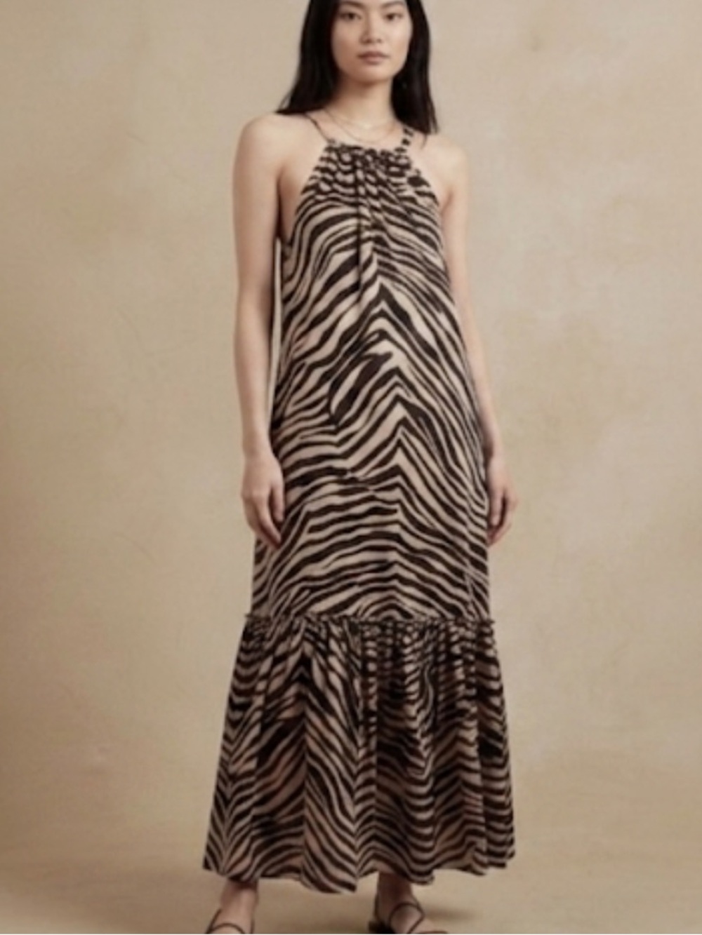 Banana Republic Silk Canna Dress Brown Zebra Print Dress